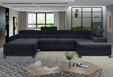 Grand canapé panoramique convertible velours anthracite avec coffre Konba 370 cm