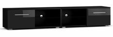 Grand meuble TV 2 portes noir laqué Roxel 200 cm