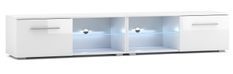 Grand meuble TV lumineux 2 portes blanc et blanc laqué Roxel 200 cm