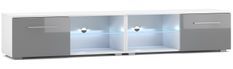 Grand meuble TV lumineux 2 portes blanc et gris laqué Roxel 200 cm
