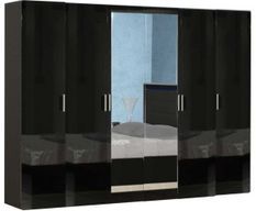 Grande armoire moderne 6 portes bois noir laqué et miroir Mona 272 cm