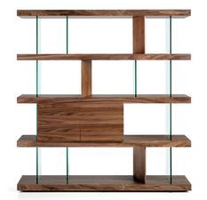 Grande étagère en bois noyer et verre trempé Atly - Style contemporain