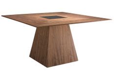 Grande table carrée noyer avec verre teinté noir Matega 150 cm - Finition haut de gamme