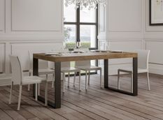 Grande table extensible 8 à 20 places L 180 à 440 cm bois foncé et pieds métal anthracite Tiroz