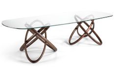 Grande table ovale torsadée bois noyer et verre trempé Artista 300 cm