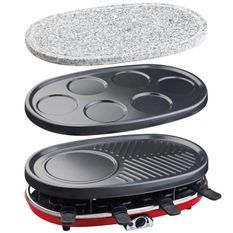 HKoeNIG RP418 - Appareil a Raclette 4 en 1 - 8 personnes - 6 mini crepes - Grill - Température réglable - 1500W - Plaques amovibles