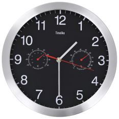 Horloge murale à quartz Hygromètre et thermomètre 30 cm Noir