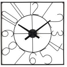 Horloge murale carrée métal noir Nubil