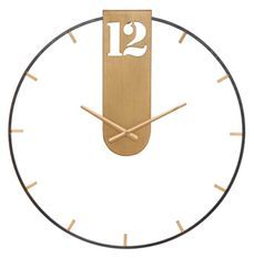 Horloge murale dorée en métal noir et doré Nina
