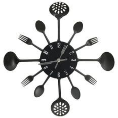 Horloge murale et cuillère avec fourchette Noir 40 cm Aluminium