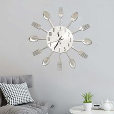Horloge murale et cuillère et fourchette Argenté 31cm Aluminium