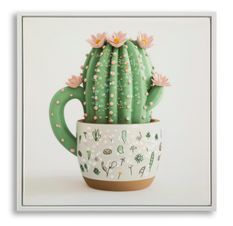 Impression sur toile laquée avec cadre, motif cactus en pot -b- 40 x 2,8 x 40 cm
