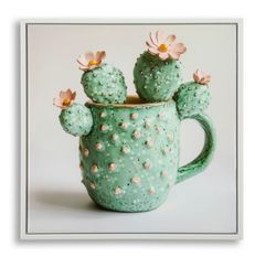 Impression sur toile laquée avec cadre, motif cactus en pot -c- cm 40 x 2,8 x 40