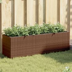Jardinière avec 3 pots marron 105x30x32 cm résine tressée