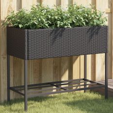 Jardinière avec étagère noir résine tressée