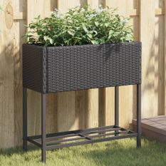 Jardinière avec étagère noir résine tressée