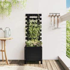 Jardinière avec support noir 39x39,5x114 cm bois de pin massif