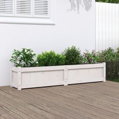 Jardinière blanc 150x31x31 cm bois massif de pin