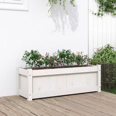 Jardinière blanc 90x31x31 cm bois massif de pin