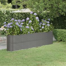 Jardinière de jardin Acier enduit de poudre 260x40x68 cm Gris