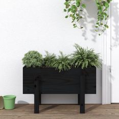 Jardinière noir 62x30x38 cm bois massif de pin