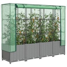 Jardinière surélevée avec housse aspect rotin 160x40x138 cm