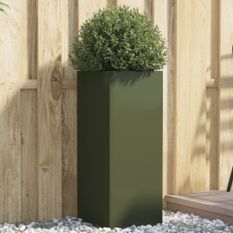 Jardinière vert olive 32x27,5x75 cm acier laminé à froid