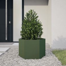 Jardinière vert olive hexagone 69x60x45 cm acier