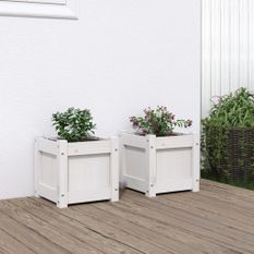 Jardinières 2 pcs blanc bois de pin massif