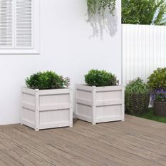 Jardinières 2 pcs blanc bois de pin massif