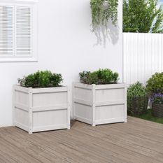 Jardinières 2 pcs blanc bois de pin massif