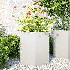 Jardinières 2 pcs blanc hexagone 46x40x45 cm acier