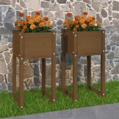 Jardinières 2 pcs Marron miel 40x40x81 cm Bois massif de pin