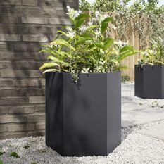 Jardinières 2 pcs noir hexagone 46x40x45 cm acier