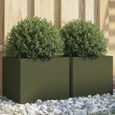 Jardinières 2 pcs vert olive 32x30x29 cm acier laminé à froid