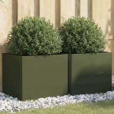 Jardinières 2 pcs vert olive 42x40x39 cm acier laminé à froid