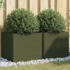 Jardinières 2 pcs vert olive 49x47x46 cm acier laminé à froid