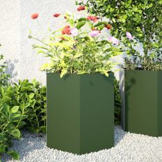 Jardinières 2 pcs vert olive hexagone 46x40x45 cm acier