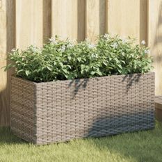 Jardinières avec 2 pots 2 pcs gris 72x30x32 cm résine tressée
