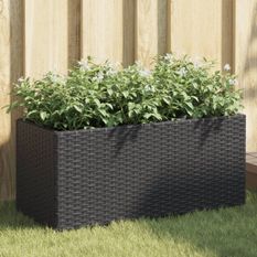 Jardinières avec 2 pots 2 pcs noir 72x30x32 cm résine tressée