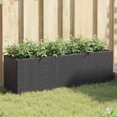 Jardinières avec 3 pots 2 pcs noir 105x30x32 cm résine tressée