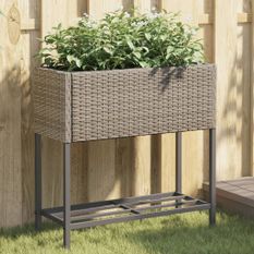 Jardinières avec étagère 2 pcs gris 70x28x70 cm résine tressée