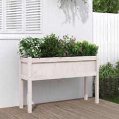 Jardinières avec pieds blanc 110x31x70 cm bois de pin massif