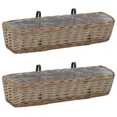 Jardinières de balcon 2 pcs Osier avec doublure de PE 80 cm