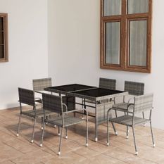 Jeu à dîner de jardin 7 pcs Résine tressée Anthracite et gris