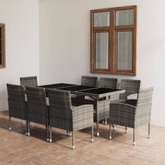 Jeu à dîner de jardin 9 pcs Résine tressée Anthracite et gris