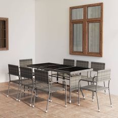 Jeu à dîner de jardin 9 pcs Résine tressée Anthracite et gris