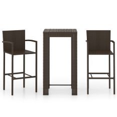 Jeu de bar de jardin 3pcs avec accoudoirs Résine tressée Marron