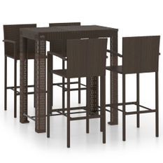 Jeu de bar de jardin 5pcs avec accoudoirs Résine tressée Marron 2