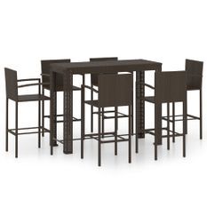 Jeu de bar de jardin 7pcs avec accoudoirs Résine tressée Marron